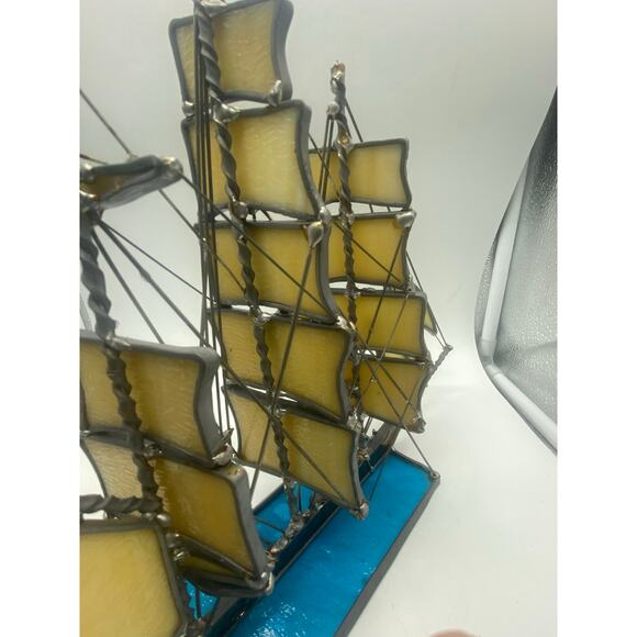 Stained Glass Staysail Sailing Ship The base has the ship sailing blue ocean - Picture 6 of 13